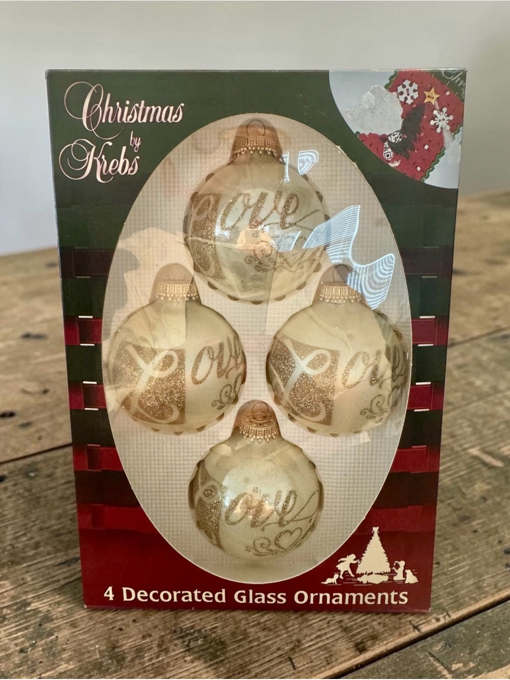 Vintage Christmas by Krebs “Love” Gold and Cream Glass Ornaments Set of 4